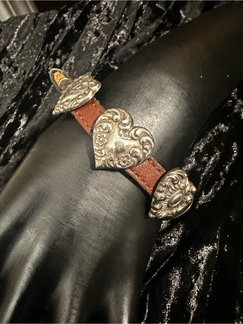 Western Style Heart Concho Leather Bracelet - Brown